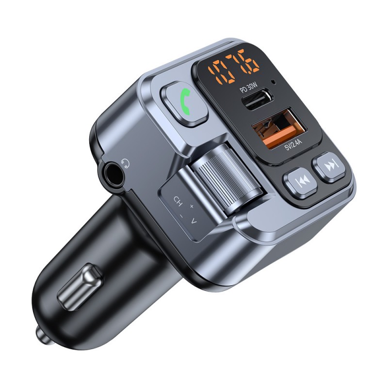 Φορτιστής Αυτοκινήτου Blavec TR-05 USB-A & USB-C Bluetooth FM Transmitter Flash 30W Car Charger Black