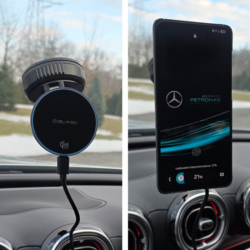 Βάση Αυτοκινήτου Blavec Car Holder BHC-02 Vacum Magnetic with Induction Charger to Windshield / Dashboard Qi2.2 25W (BHC02-QI2PMWIB) Black 