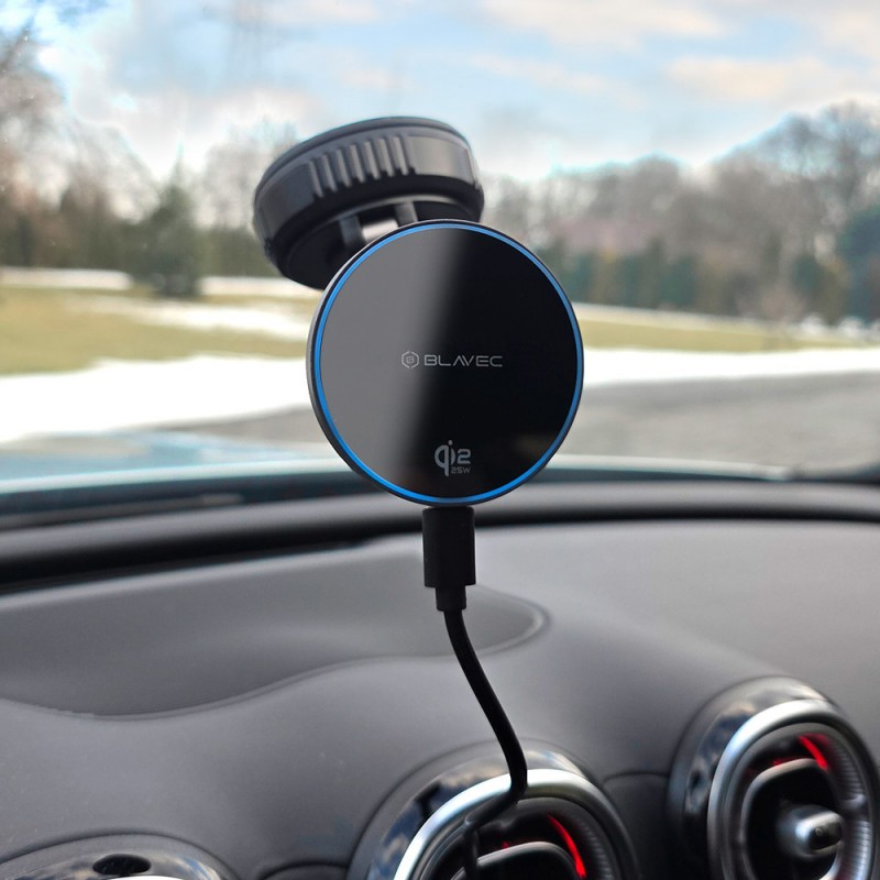 Βάση Αυτοκινήτου Blavec Car Holder BHC-02 Vacum Magnetic with Induction Charger to Windshield / Dashboard Qi2.2 25W (BHC02-QI2PMWIB) Black 