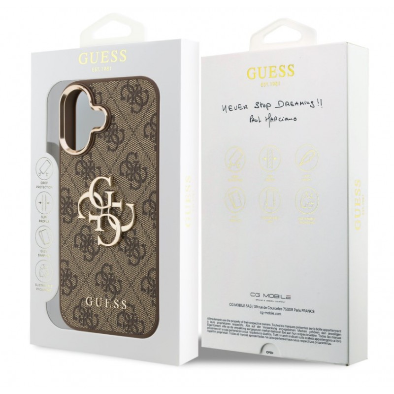 Θήκη Guess PU Leather 4G Metal Logo Gold Frame Case Apple iPhone 17 (6.3") Brown