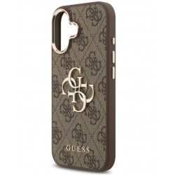 Θήκη Guess PU Leather 4G Metal Logo Gold Frame Case Apple iPhone 17 (6.3") Brown