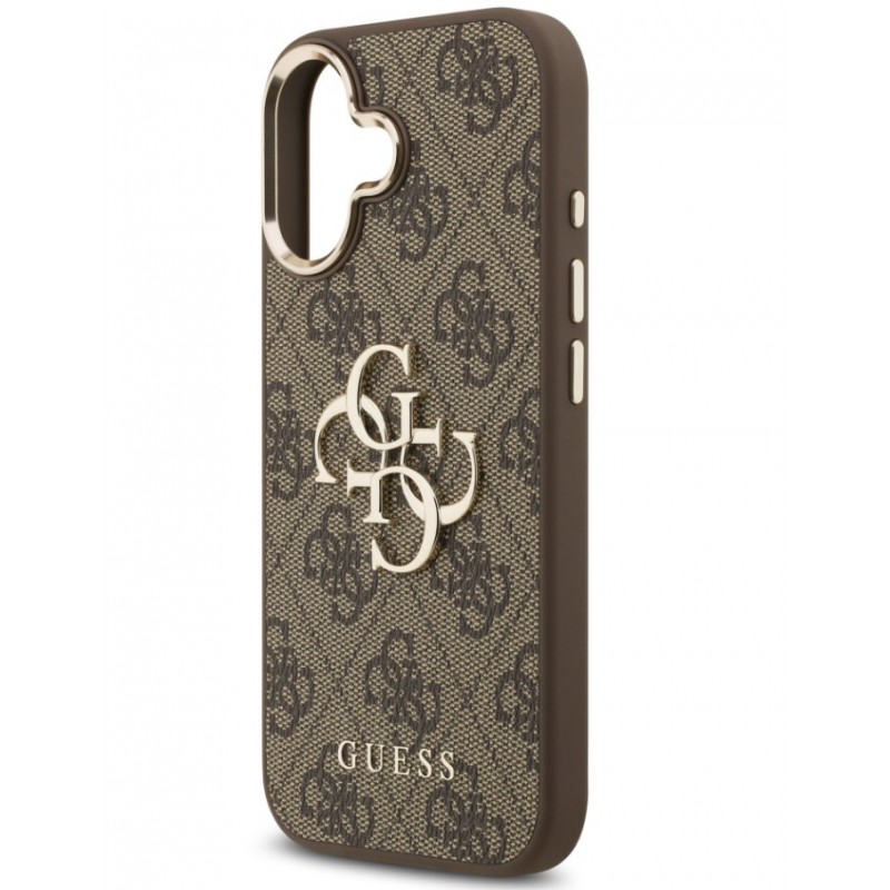 Θήκη Guess PU Leather 4G Metal Logo Gold Frame Case Apple iPhone 17 (6.3") Brown