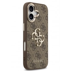 Θήκη Guess PU Leather 4G Metal Logo Gold Frame Case Apple iPhone 17 (6.3") Brown