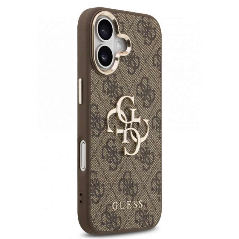 Θήκη Guess PU Leather 4G Metal Logo Gold Frame Case Apple iPhone 17 (6.3") Brown