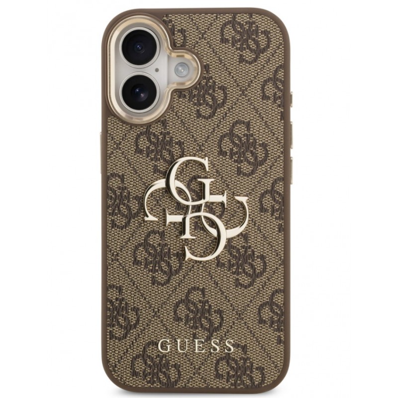Θήκη Guess PU Leather 4G Metal Logo Gold Frame Case Apple iPhone 17 (6.3") Brown