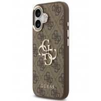 Θήκη Guess PU Leather 4G Metal Logo Gold Frame Case Apple iPhone 17 (6.3") Brown