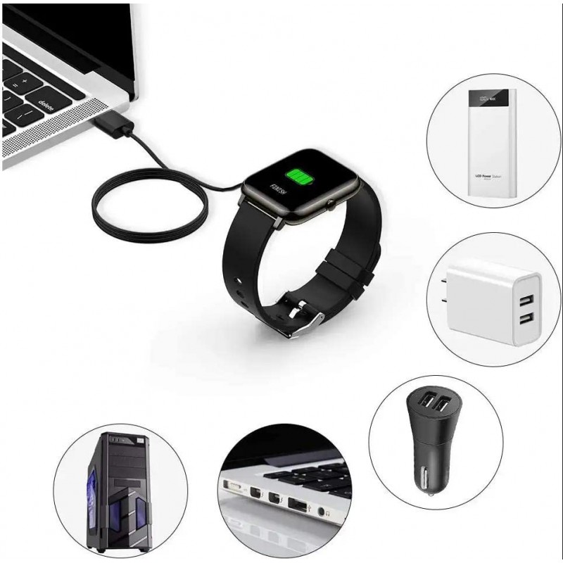 Ασυρματος Φορτιστής W67 Smartwatch Universal with 2x Magnets & 4x Pin Cord Wireless Charger Black
