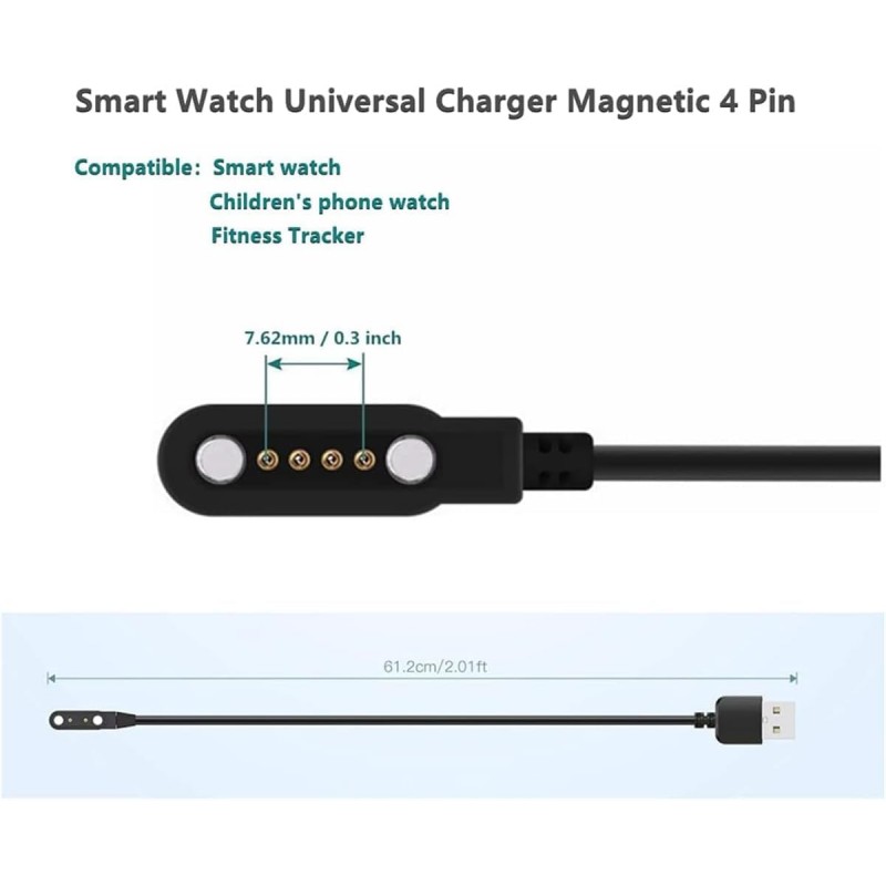 Ασυρματος Φορτιστής W67 Smartwatch Universal with 2x Magnets & 4x Pin Cord Wireless Charger Black