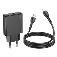 Φορτιστής Ταξιδιού Hoco N37 Slim USB-C + Cable USB-C to Lightning 1m 20W Black