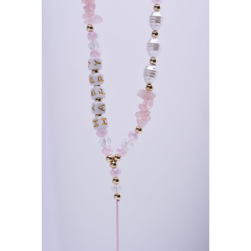  Λουράκι Λαιμού/Χειρός στήριξης Θήκης Happy Phone Lanyard, Phone Pendant Cord Length 44cm Lite Pink