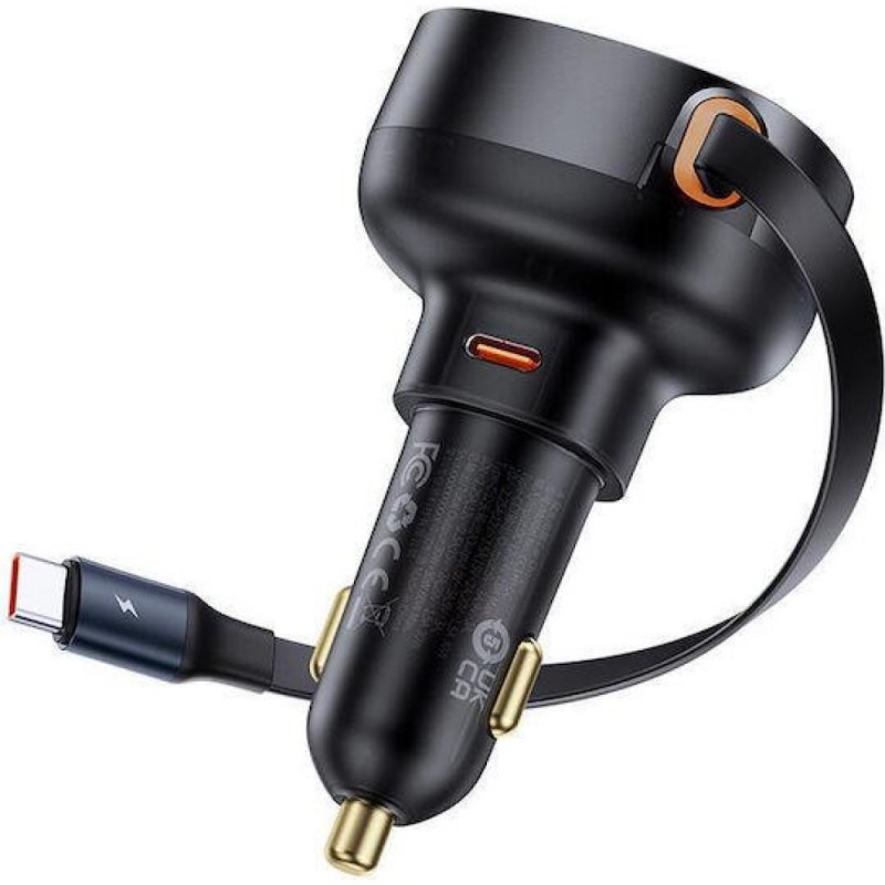 Φορτιστής Αυτοκινήτου Baseus Enjoyment Pro 1x Type-C with Retractable Cable Type-C 60W Black