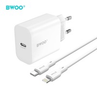 Φορτιστής BWOO Wall Charger CDA233 1x USB-C + Cable USB-C to Lightning 20W White