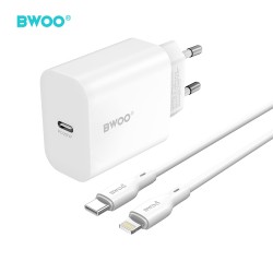 Φορτιστής BWOO Wall Charger CDA233 1x USB-C + Cable USB-C to Lightning 20W White