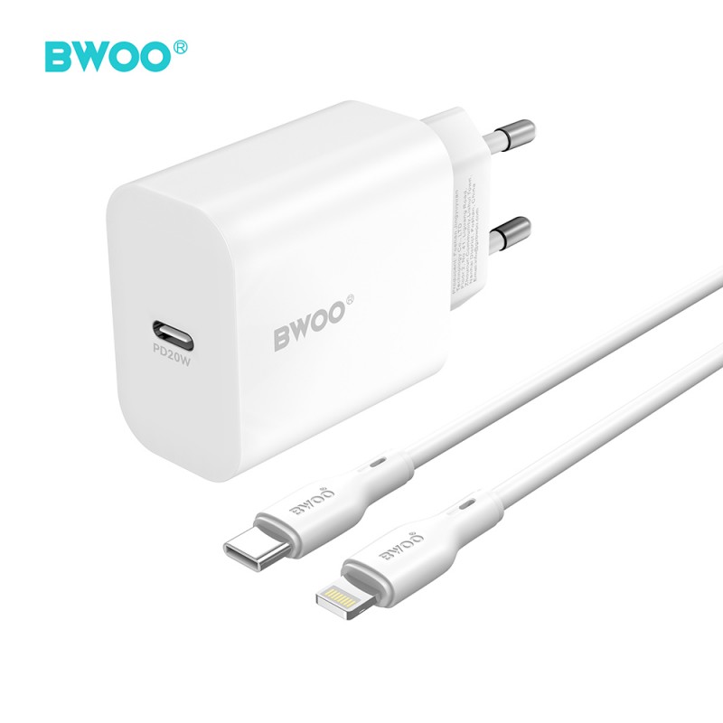 Φορτιστής BWOO Wall Charger CDA233 1x USB-C + Cable USB-C to Lightning 20W White