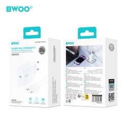 Φορτιστής BWOO Wall Charger CDA233 1x USB-C + Cable USB-C to Lightning 20W White