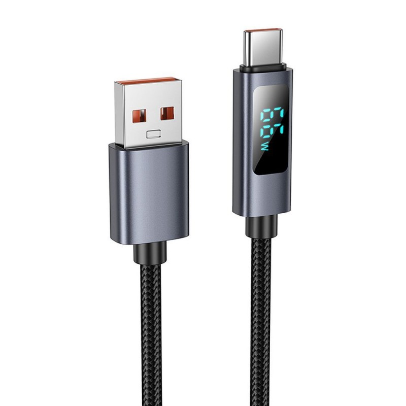 Καλώδιο Data Hoco X112 Woven Charging Data Cable with Display 100W USB-A to Type-C 1m Black