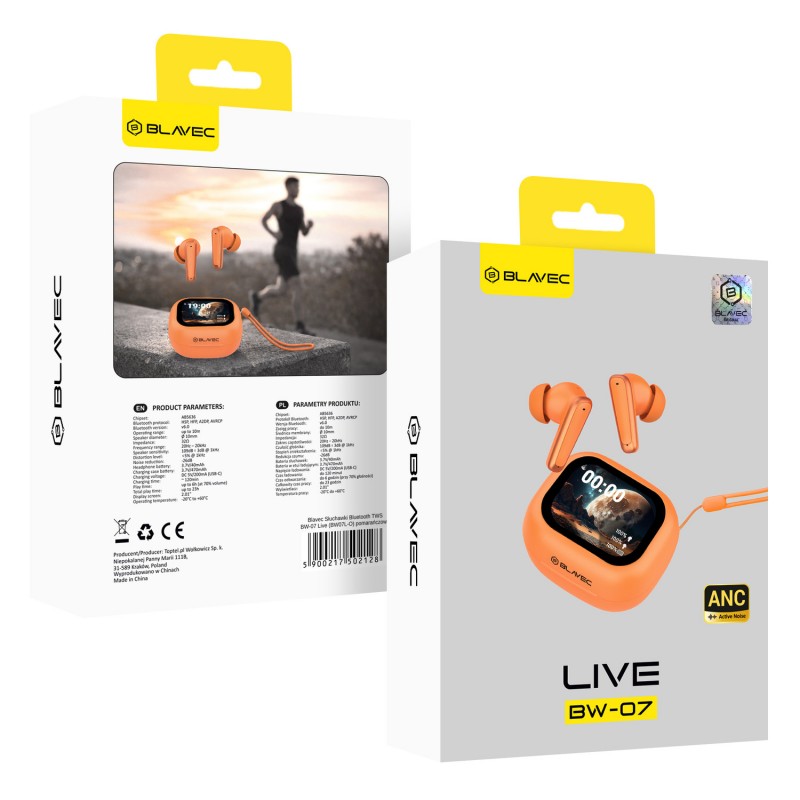 Ακουστικά Bluetooth Blavec TWS Earphones BW-07 Live with LCD Display (BW07L-O) Orange