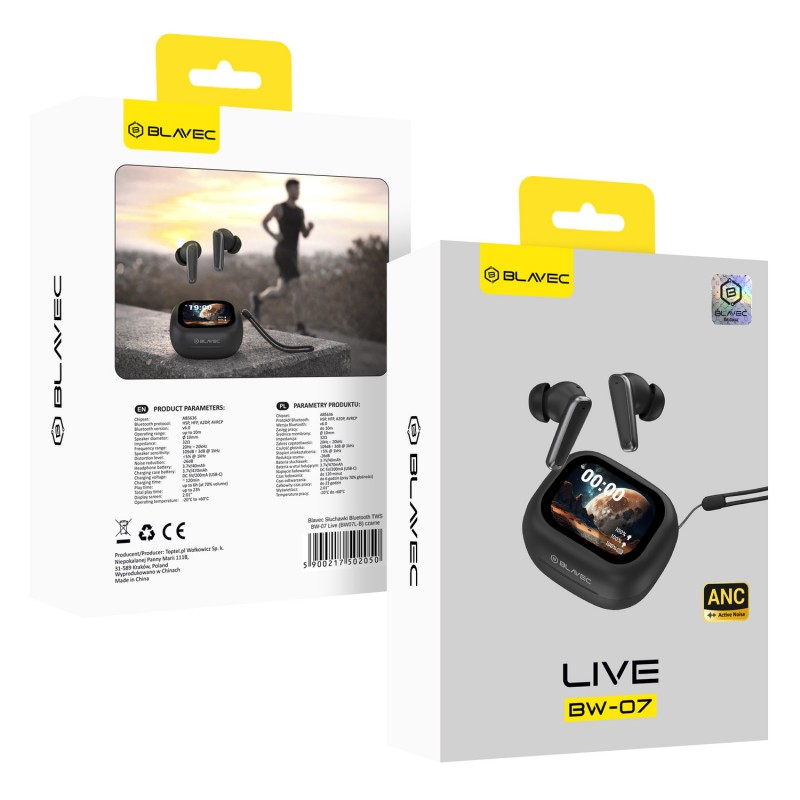 Ακουστικά Bluetooth Blavec TWS Earphones BW-07 Live with LCD Display (BW07L-B) Black