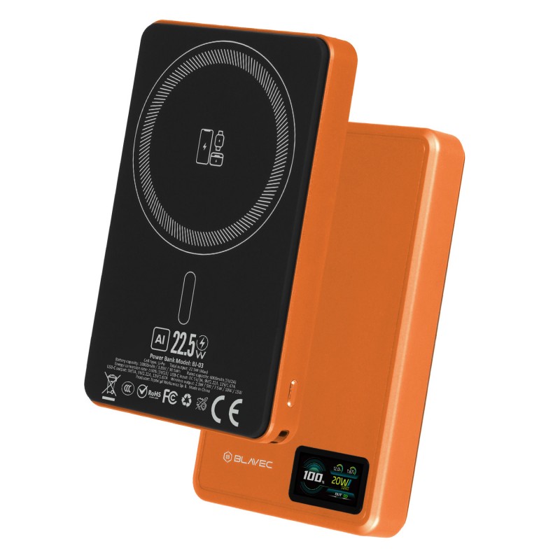 Εξωτερική Μπαταρία Blavec Powerbank 10000mAh BJ-03 Slim 13,5mm - Type C - 22,5W Magnetic Magsafe 3 in 1 (PBBJ03-MC10O) Orange Aluminium