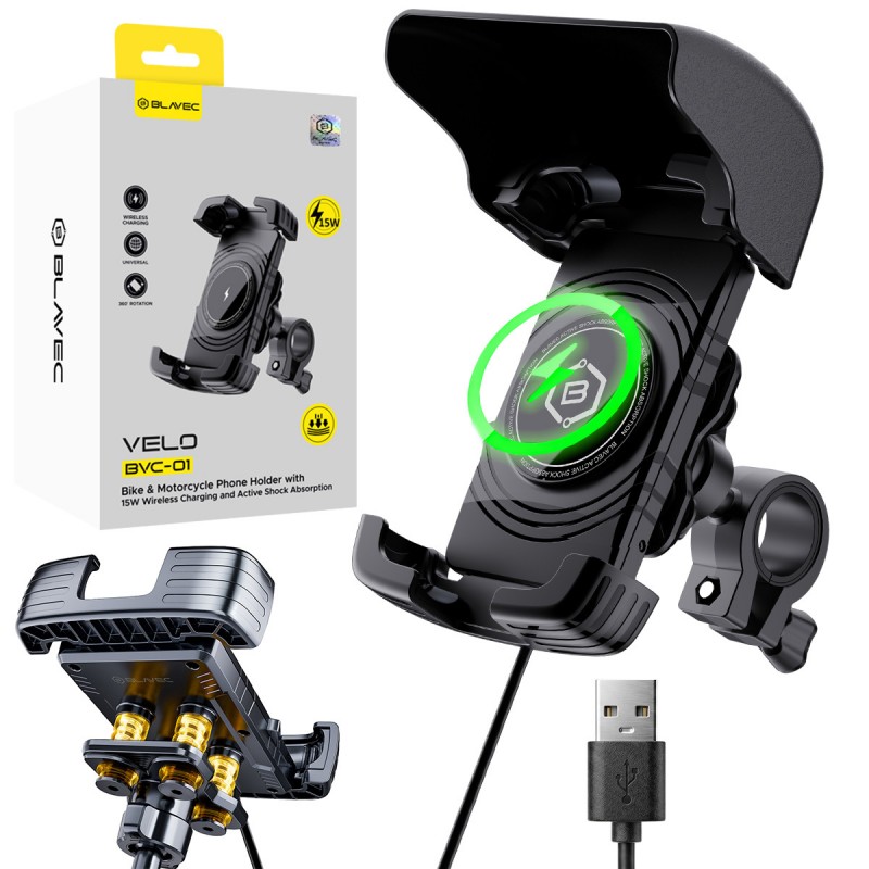 Βάση Μηχανής/Ποδηλάτου Blavec Bike Holder BVC-01 Velo to Handlebar Induction Charging & Shock Absorbtion (BVC01-ICSAHB) Black 