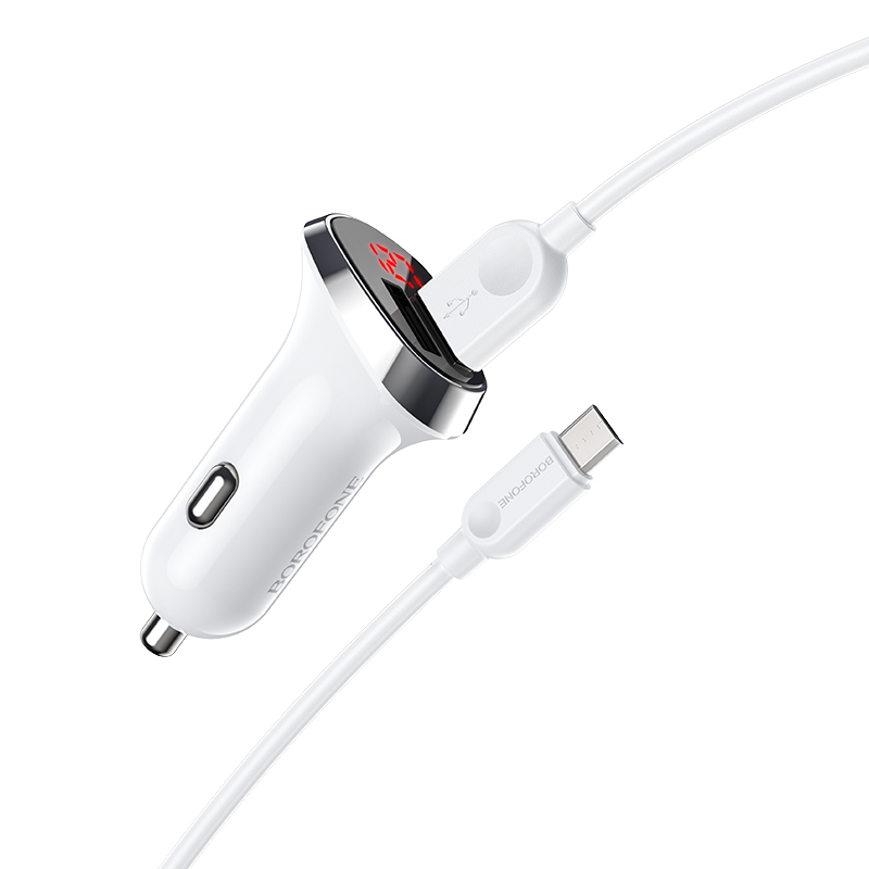 Φορτιστής Αυτοκινήτου Borofone Car Charger BZ15 Auspicious 2x USB-A with USB-A to Micro USB Cable 1m White