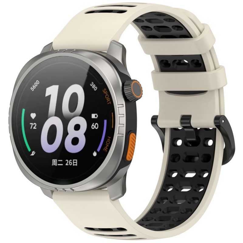 Ανταλλακτικό λουράκι Silicone Dual Color Watchband with Colourful Buckle για Samsung Galaxy Watch5 (40mm & 42mm)/Watch4 (40mm & 44mm)/ Watch4 Classic (42mm & 46mm)/ Watch3(41mm)/Active 2(40/44mm) (20mm)  Beige/Black