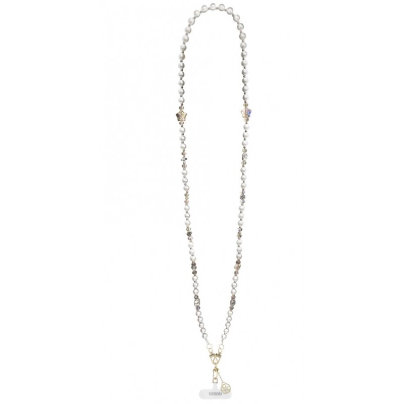  Λουράκι Λαιμού στήριξης Θήκης Guess Crossbody Strap Pearl and 4G Charm White