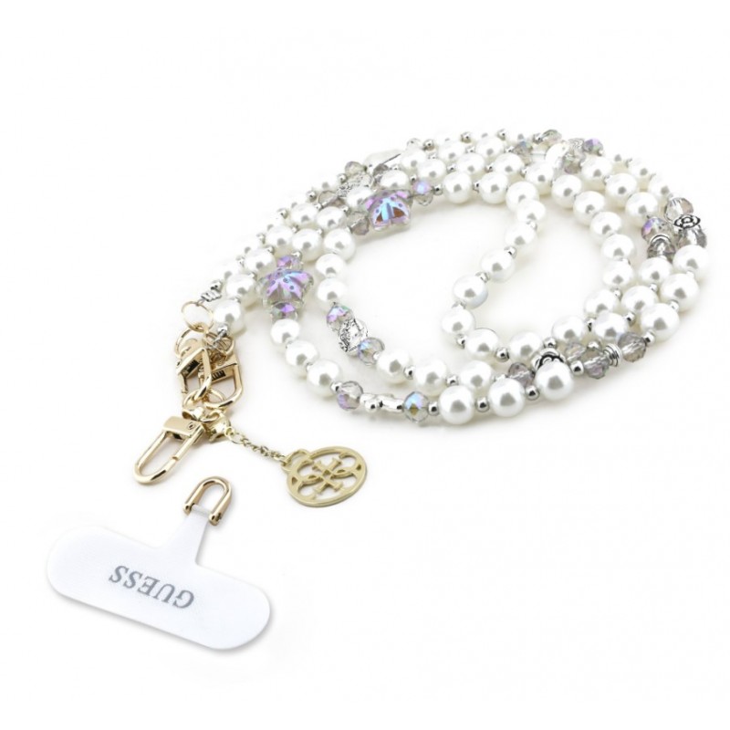  Λουράκι Λαιμού στήριξης Θήκης Guess Crossbody Strap Pearl and 4G Charm White