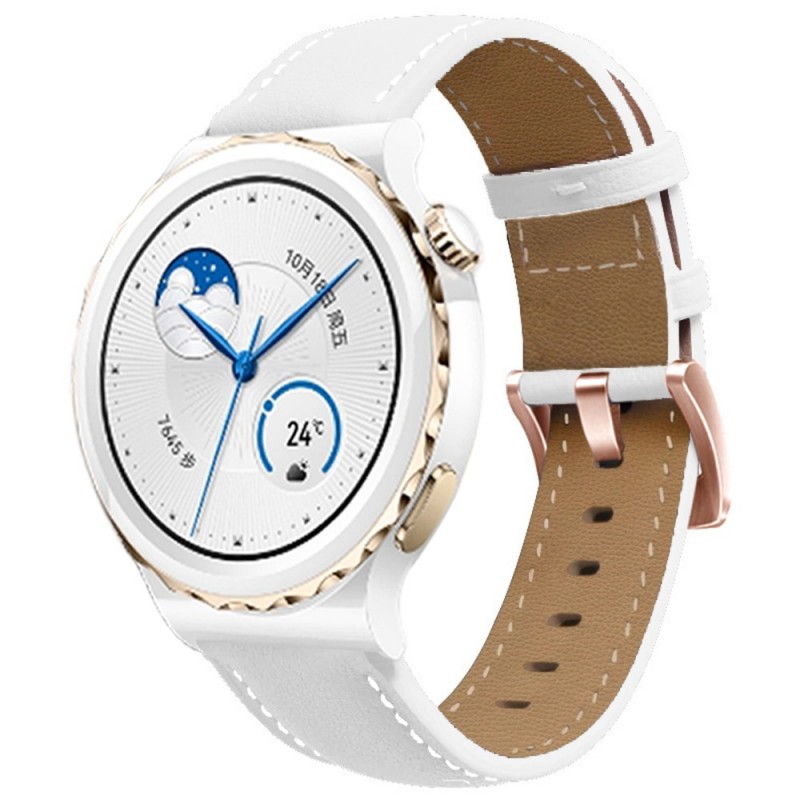 Ανταλλακτικό λουράκι Leather Strap with Rose Gold Buckle για Huawei Watch GT4 (41mm)  / Huawei Watch GT5 (41mm)  / GT5 Pro (42mm) / GT6 (42mm) (18mm) White