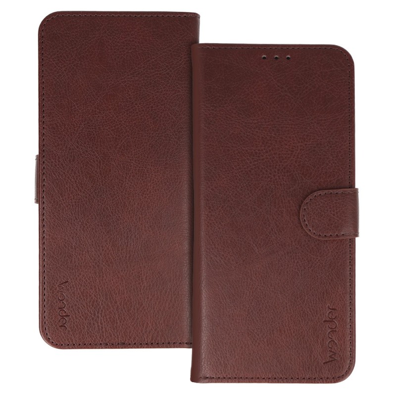 Θήκη Wonder Common Universal Book Case Size L for iPhone 6 Plus / 7 Plus / 8 Plus / XS Max / 11 Pro Max / Samsung S20 FE / S21 FE / S10 Plus / A10 / A32 / A54 / Xiaomi 12 Lite / Huawei P30 Pro Brown