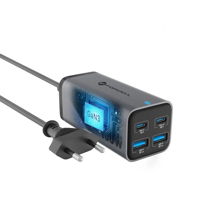 Επιτραπέζιος Φορτιστής Forcell F-Energy VT-49 GaN III 2xUSB-C & 2xUSB-A QC4.0 PD 5A 100W Grey