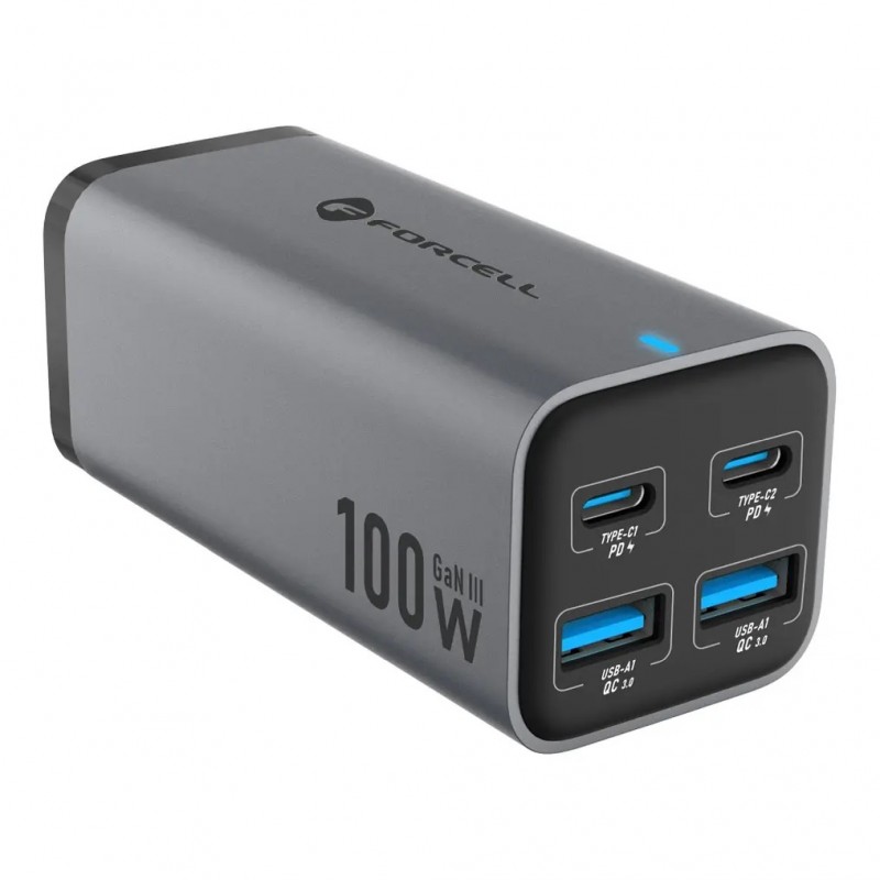 Επιτραπέζιος Φορτιστής Forcell F-Energy VT-49 GaN III 2xUSB-C & 2xUSB-A QC4.0 PD 5A 100W Grey