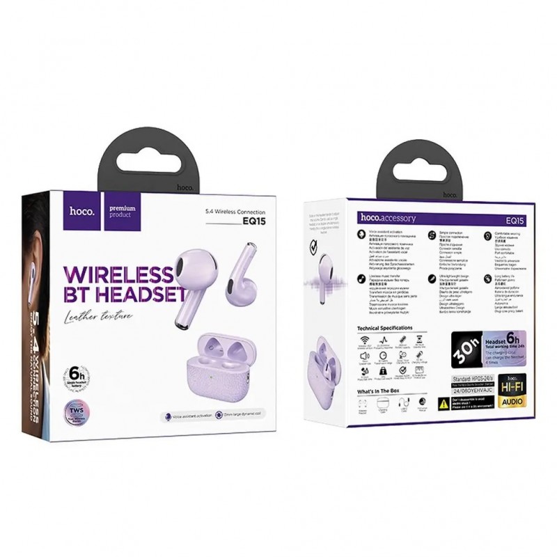 Ακουστικά Bluetooth Hoco EQ15 Wirelles Earphones TWS Purple