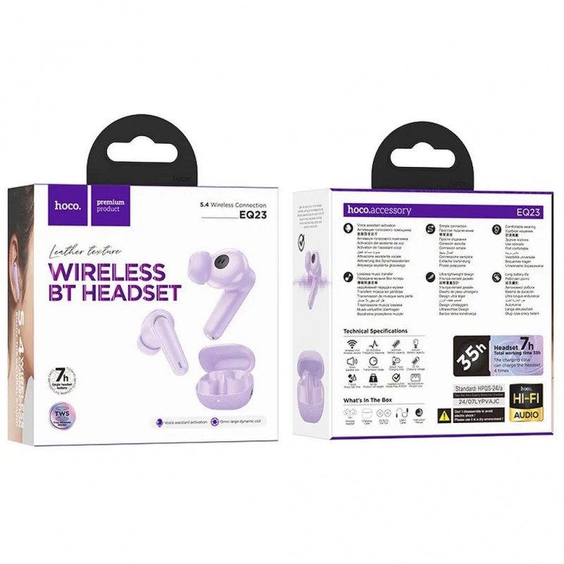 Ακουστικά Bluetooth Hoco EQ23 Wirelles Earphones TWS Purple