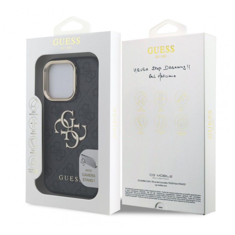 Θήκη Guess PU Grained 4G Logo Stand Camera Frame Case Apple iPhone 16 Pro (6.3") Black