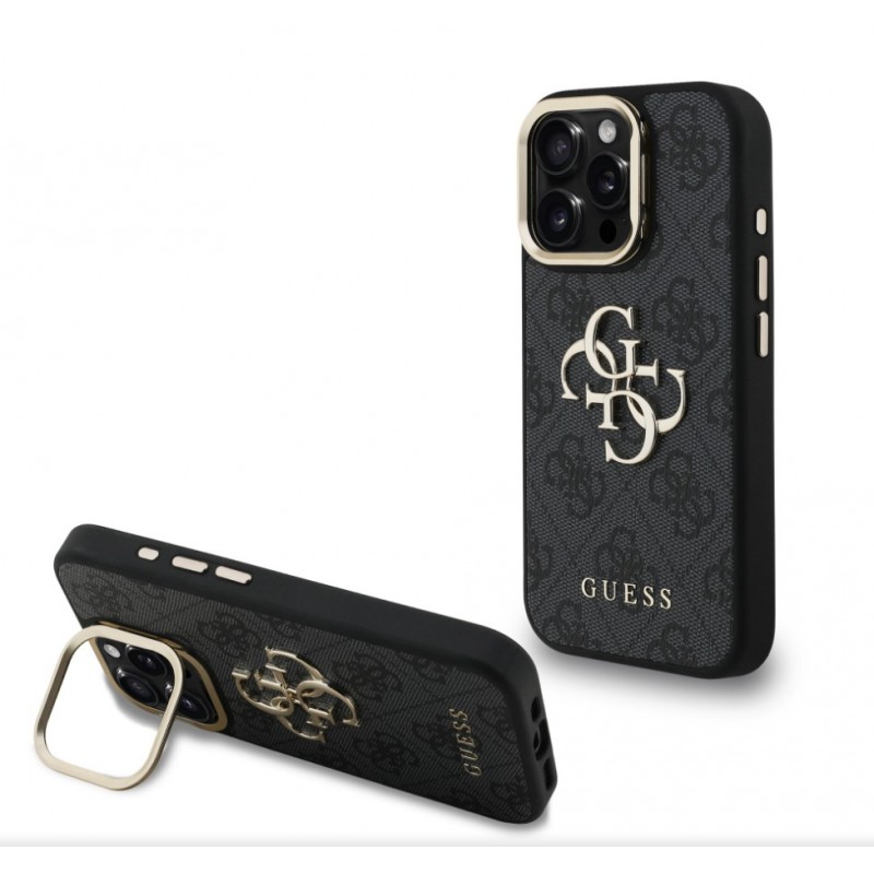 Θήκη Guess PU Grained 4G Logo Stand Camera Frame Case Apple iPhone 16 Pro (6.3") Black