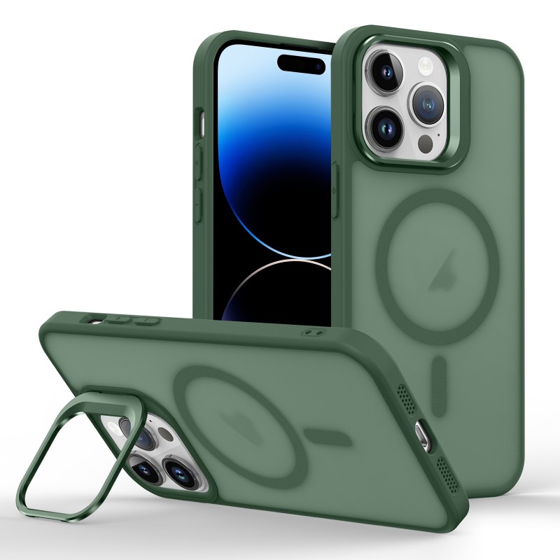 Θήκη Skin Feel Magsafe Cover with Metal Lens Kickstand Apple iPhone 14 Pro Max (6.7") Green