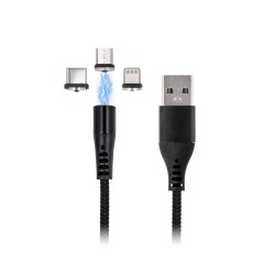 Καλώδιο Maxlife MXUC-02 Magnetic USB A to 3in1 Micro USB/Type-C/Lightning 3A (QC3.0) 1m Black