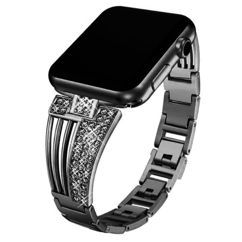 Ανταλλακτικό λουράκι QuickFit Apple Watch 1/2/3/4/5/6/SE/7 (38/40/41mm) Stainless Diamond Black