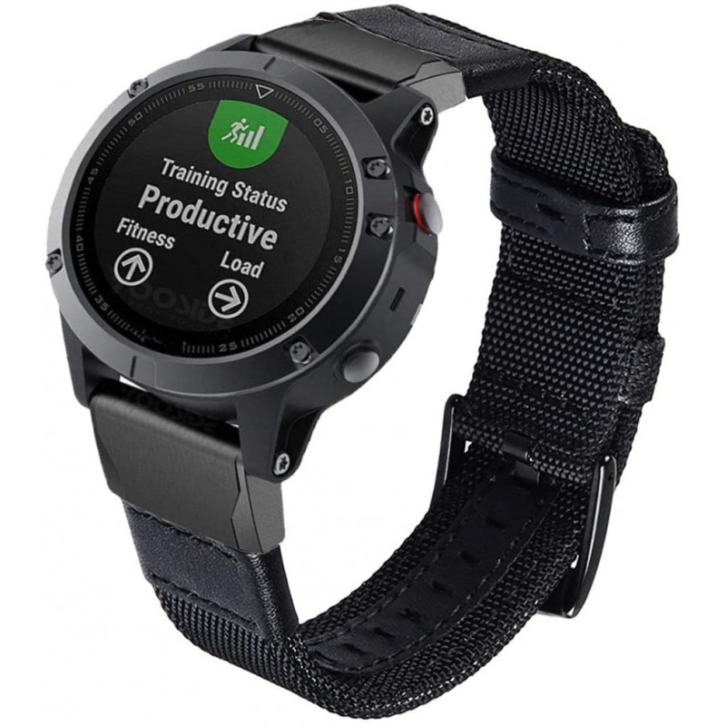 Ανταλλακτικό λουράκι QuickFit Nylon & Leather Garmin Fenix 5/5 Plus/6/6 Pro/7/Forerunner 945/935 Black (22mm)