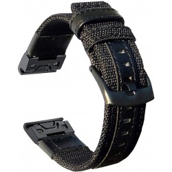 Ανταλλακτικό λουράκι QuickFit Nylon & Leather Garmin Fenix 5/5 Plus/6/6 Pro/7/Forerunner 945/935 Black (22mm)