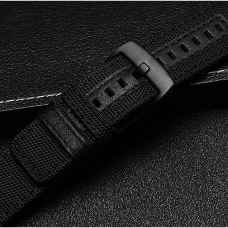 Ανταλλακτικό λουράκι QuickFit Nylon & Leather Garmin Fenix 5/5 Plus/6/6 Pro/7/Forerunner 945/935 Black (22mm)