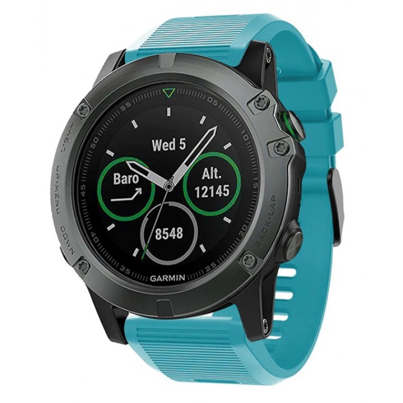 Ανταλλακτικό λουράκι QuickFit Garmin Fenix 3/5x/3HR/5X Plus/6x/6x Pro/7x Silicone Stripes Light Blue (26mm)