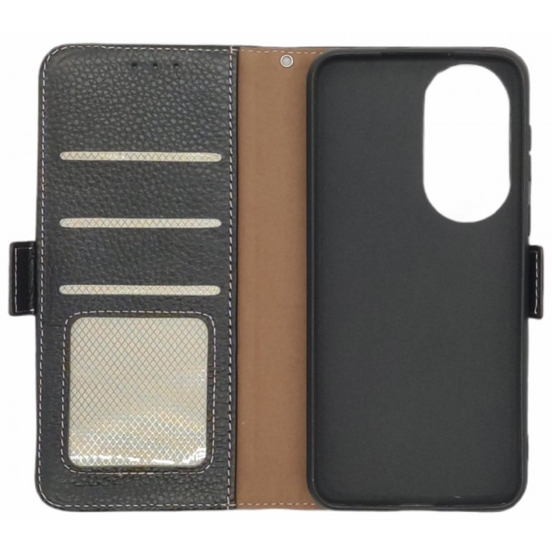 Θήκη Wallet Huawei P50 Pro Textured Leather with Card Holder Black