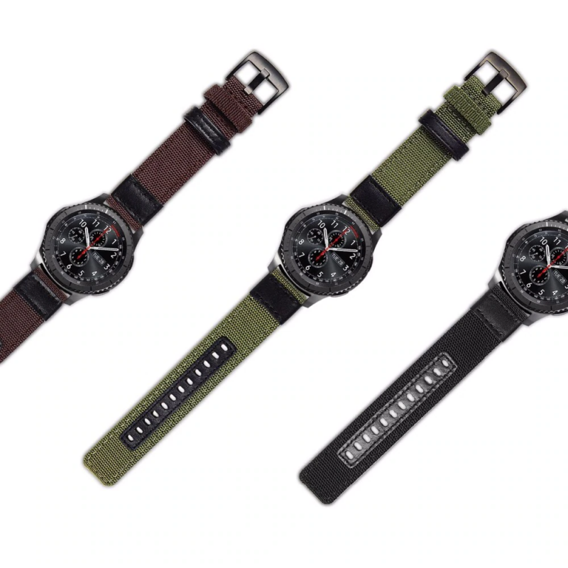 Ανταλλακτικό λουράκι QuickFit Nylon & Leather Cofee Gold για Samsung Galaxy Watch3(45mm)/Watch(46mm)/Huawei Watch 3 (46mm)/ Watch 3 Pro (48mm)/GT 2/Pro/Honor GS Pro/Amazfit GTR 3 (46mm)/GTR 3 Pro/GTR(47mm)/ Stratos 3(48mm) (22mm)
