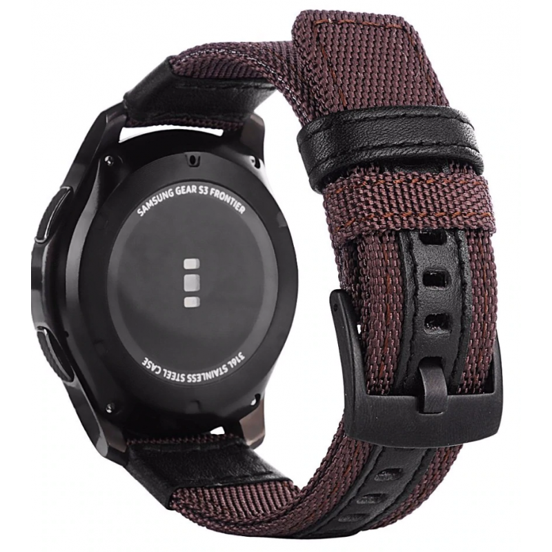 Ανταλλακτικό λουράκι QuickFit Nylon & Leather Cofee Gold για Samsung Galaxy Watch3(45mm)/Watch(46mm)/Huawei Watch 3 (46mm)/ Watch 3 Pro (48mm)/GT 2/Pro/Honor GS Pro/Amazfit GTR 3 (46mm)/GTR 3 Pro/GTR(47mm)/ Stratos 3(48mm) (22mm)