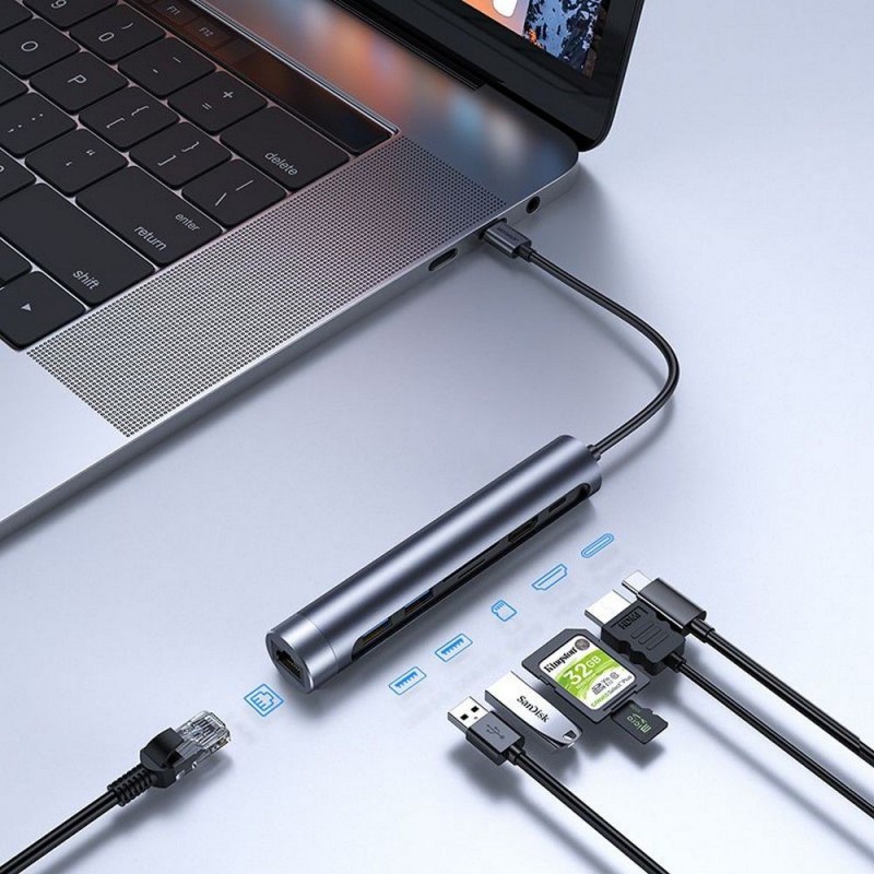 Αντάπτορας Joyroom Adapter 7in1 Type-C to 3X USB-A/USB-C/HDMI/TF/SD Dark Grey (S-H112) Αντάπτορας Joyroom Adapter 7in1 Type-C to 3X USB-A/USB-C/HDMI/TF/SD Dark Grey (S-H112)