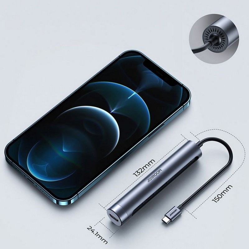 Αντάπτορας Joyroom Adapter 7in1 Type-C to 3X USB-A/USB-C/HDMI/TF/SD Dark Grey (S-H112) Αντάπτορας Joyroom Adapter 7in1 Type-C to 3X USB-A/USB-C/HDMI/TF/SD Dark Grey (S-H112)