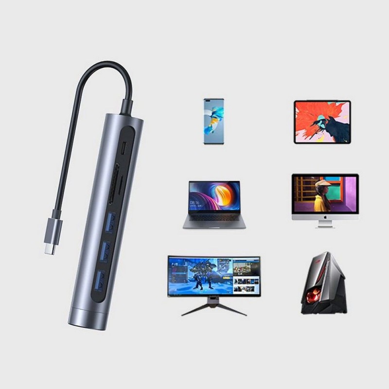 Αντάπτορας Joyroom Adapter 7in1 Type-C to 3X USB-A/USB-C/HDMI/TF/SD Dark Grey (S-H112) Αντάπτορας Joyroom Adapter 7in1 Type-C to 3X USB-A/USB-C/HDMI/TF/SD Dark Grey (S-H112)
