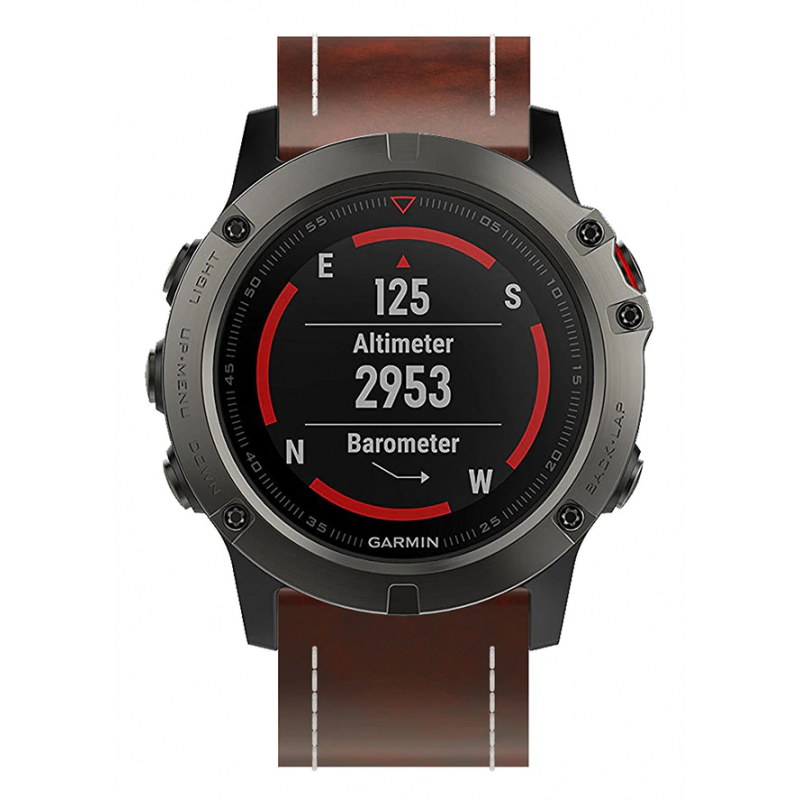 Ανταλλακτικό λουράκι Quickfit Genuine Leather Garmin Fenix 3/5x/3HR/5X Plus/6x/6x Pro/7x White Seam Red Brown (26mm)